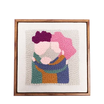 

DIY Knitting Wool Rug Hooking Kit Handcraft Woolen Embroidery Creative Gift with 26 x 26cm Wooden Frame Punch Needle Photo Frame