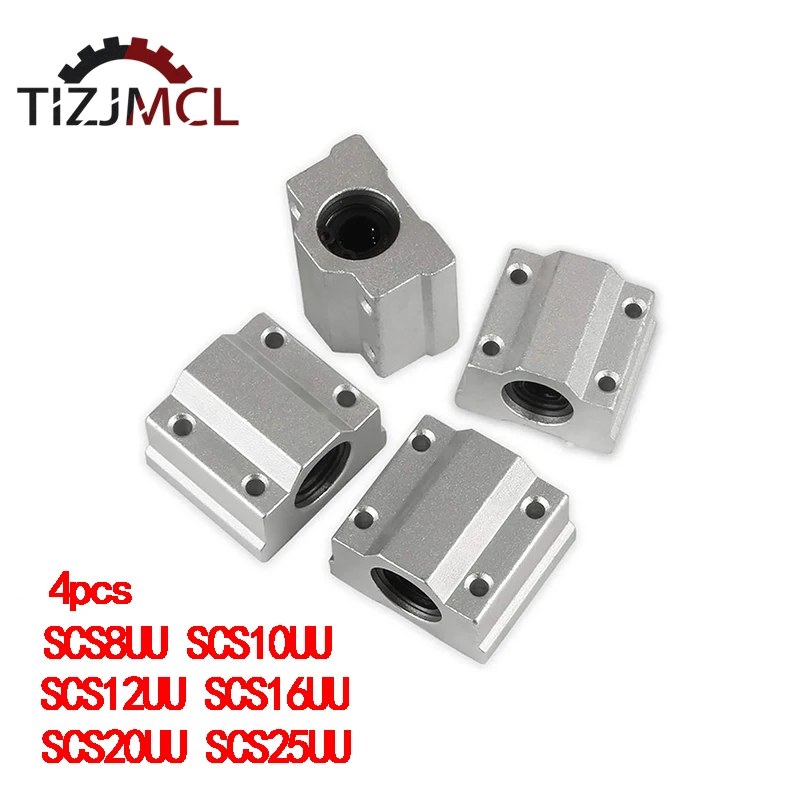 

4PCS Linear Shaft Motion Slide Block Linear Ball Bearing Block SC8/SCS8UU SC10UU SCS12UU 16UU 20UU 25UU For CNC 3D Printer Parts