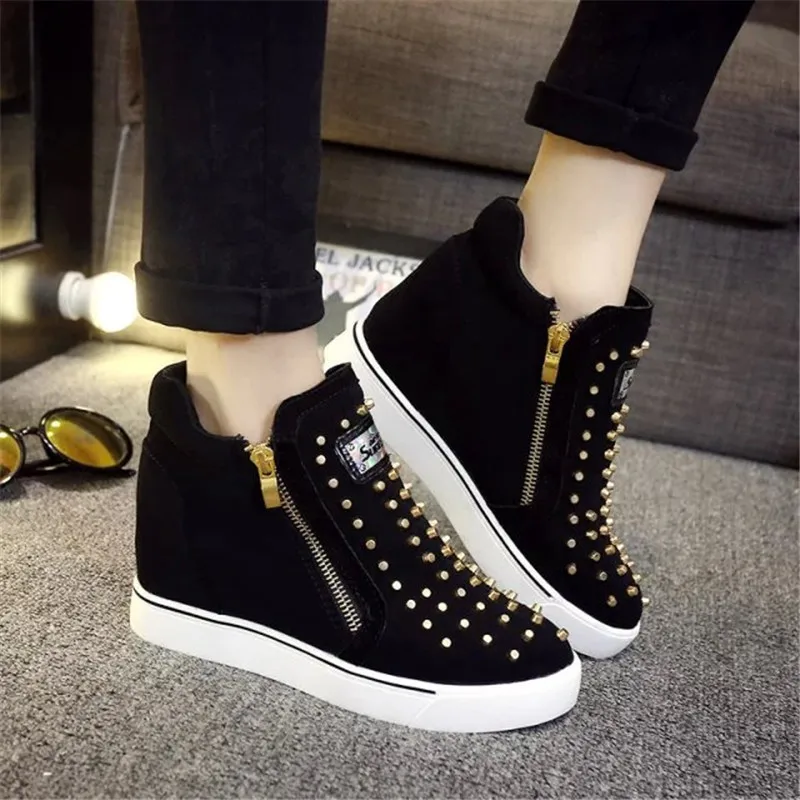 2016 Spring And Autumn New Style Rivet Thick Bottomed Hidden Inner Height Increase High Shoes WOMEN'S Shoes Double Zipper Sports 
2016 Spring And Autumn New Style Rivet Thick Bottomed Hidden Inner Height Increase High Shoes WOMEN'S Shoes Double Zipper Sports