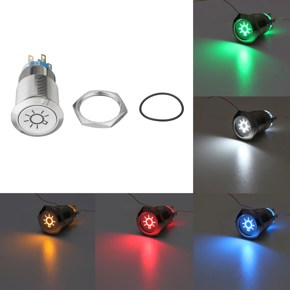 19mm 12V LED IP65 Push Button On Off Dome Light Switch 19mm 12V LED IP65 Push Button On Off Dome Light Switch