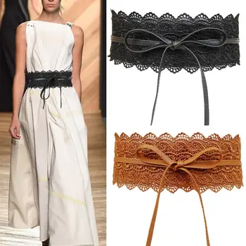 Women's Fashionable Lace Leather Wide Elastic Waist Belt Bow Knot Buckle Wide Belt Cinch Strap Waistband Belts Dress Accessory 
Women's Fashionable Lace Leather Wide Elastic Waist Belt Bow Knot Buckle Wide Belt Cinch Strap Waistband Belts Dress Accessory