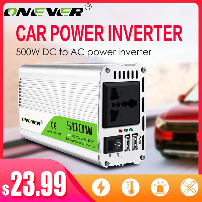 Onever 500W Inverter 12 V 220 V Voltage Transformer DC To AC 12V To 220V Power Converter with Dual USB Car Charger Adapter
Onever 500W Inverter 12 V 220 V Voltage Transformer DC To AC 12V To 220V Power Converter with Dual USB Car Charger Adapter