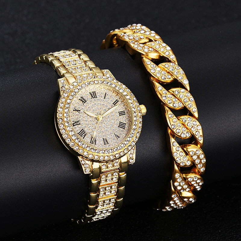 Часы наручные стразы женские с бриллиантами брендовые золотистые | Наручные часы