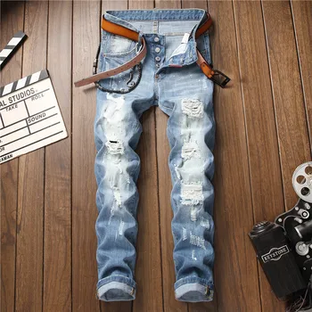 European American Style dsq brand men jeans luxury Men straight denim trousers button Slim hole light blue jeans for men 1002
European American Style dsq brand men jeans luxury Men straight denim trousers button Slim hole light blue jeans for men 1002