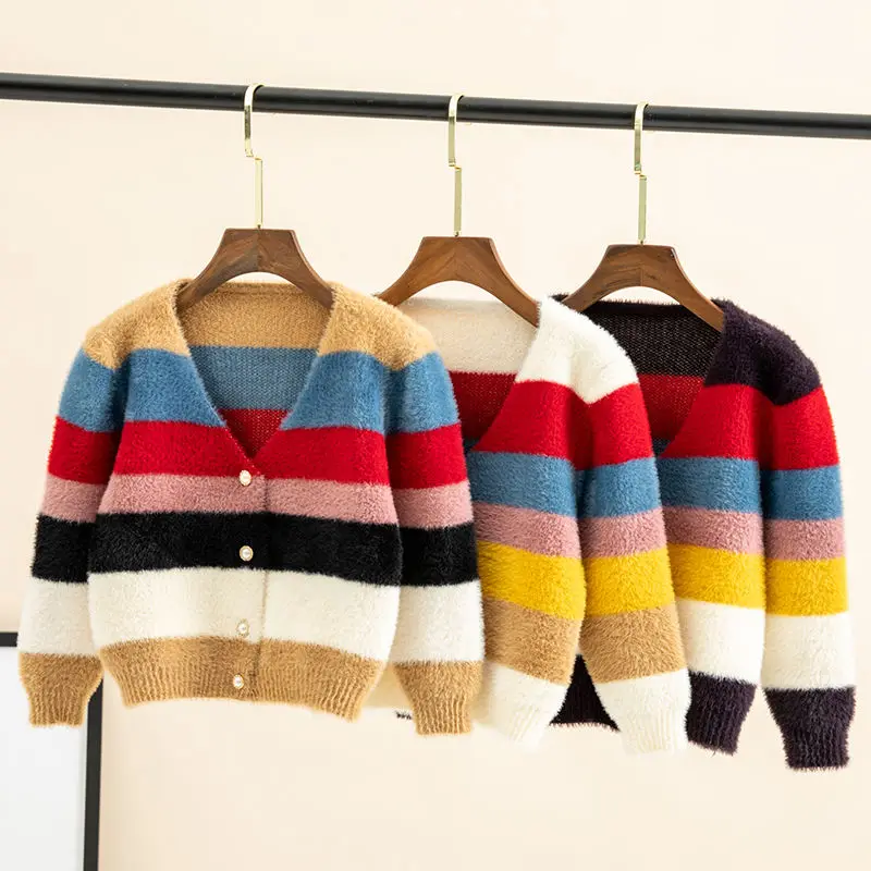 

2020 Girl Baby stripe Sweater Cardigan Coat Girls Kids Jacket Children winter Coats Clothes