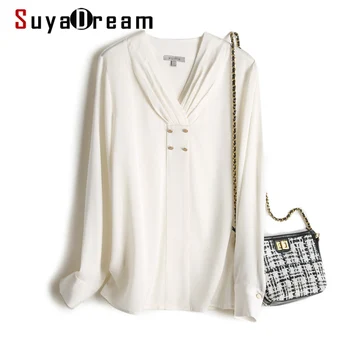 SuyaDream Silk Blouses Woman REAL SILK CREPE White Long Sleeve V neck Blouse Shirt 2020 Autumn Office Chic Shirt
SuyaDream Silk Blouses Woman REAL SILK CREPE White Long Sleeve V neck Blouse Shirt 2020 Autumn Office Chic Shirt