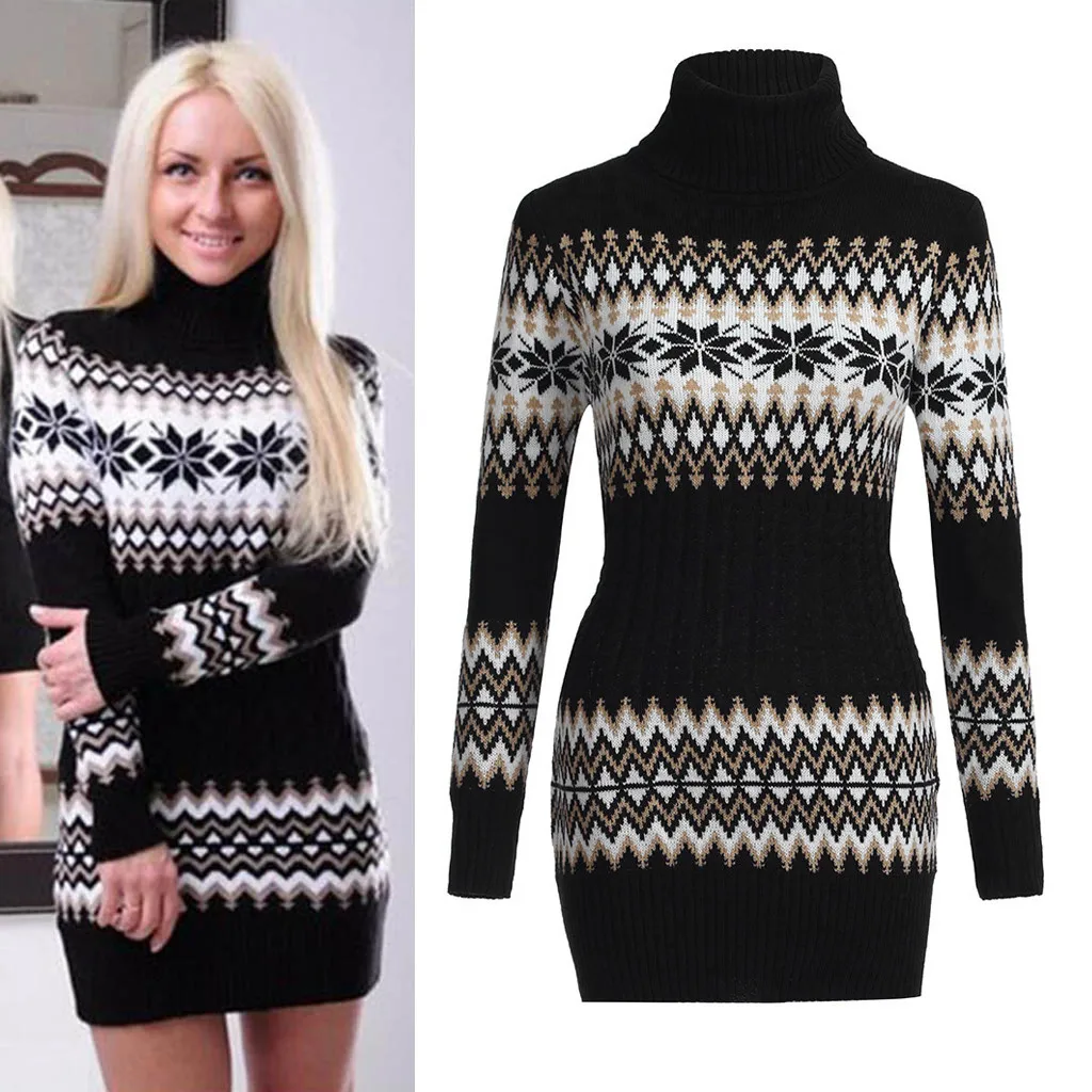Stylish Bar Women's Turtleneck Sweater 2019 Winter Jumper Snowflake Printed Hit Color Pullover Knitting Thick Christmas Sweaters
Stylish Bar Women's Turtleneck Sweater 2019 Winter Jumper Snowflake Printed Hit Color Pullover Knitting Thick Christmas Sweaters