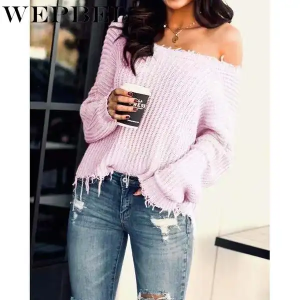 WEPBEL Women's Casual Long-Sleeved Slash Neck Knitted Pullovers Sweater Autumn Fashion Solid Color Tassled Loose Sweater
WEPBEL Women's Casual Long-Sleeved Slash Neck Knitted Pullovers Sweater Autumn Fashion Solid Color Tassled Loose Sweater