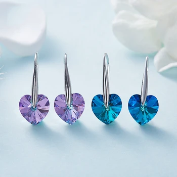 

Warme Farben S925 Sliver Earrings for Women Blue Heart Crystal Drop Earring Embellished with Crystals From Swarovski Collares