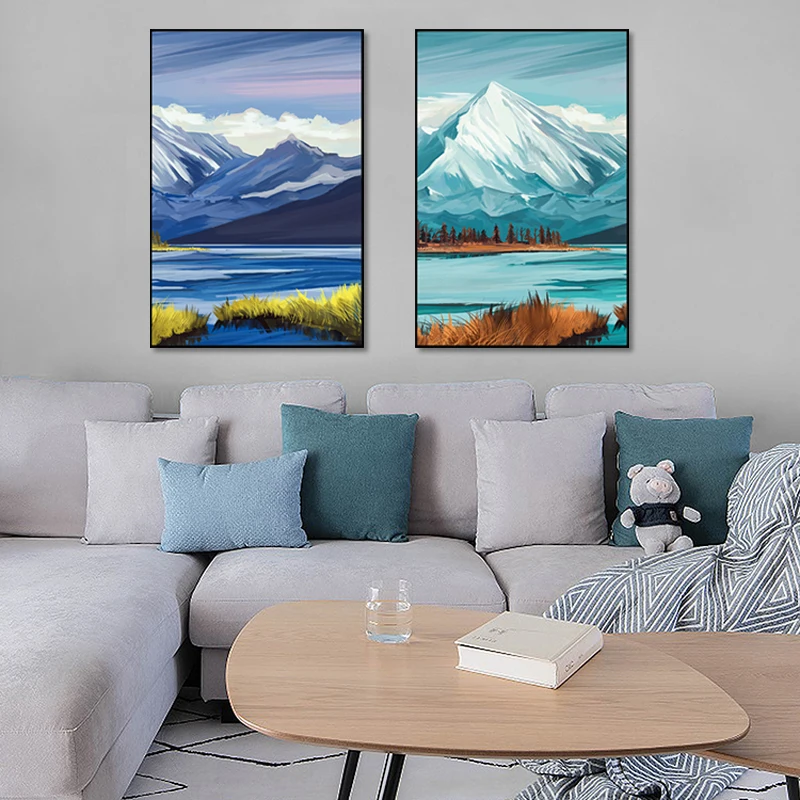 

Abstract Mountain Lake Landscape Painting Nordic Wall Art Canvas Poster And Print Modern Living Room Home Decoration