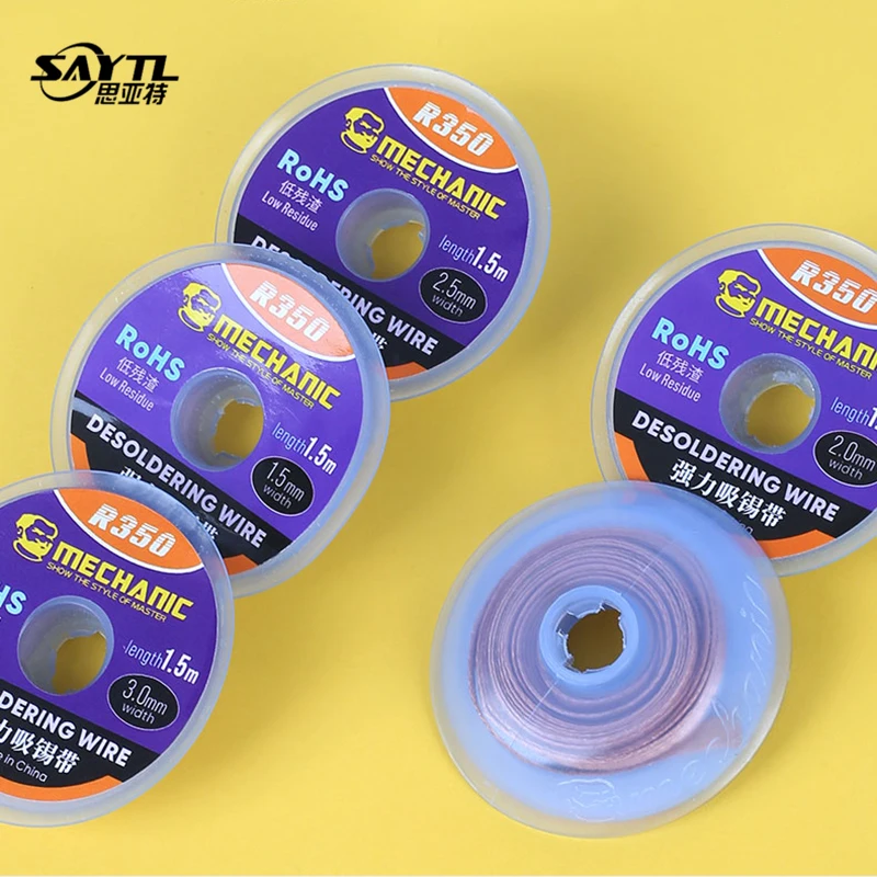 Original MECHANIC R350 Wick Desoldering Wire 1.5mm/2mm/2.5mm/3mm/3.5mm width 1.5m length low Residue Tin Strip BGA Strip Tin
Original MECHANIC R350 Wick Desoldering Wire 1.5mm/2mm/2.5mm/3mm/3.5mm width 1.5m length low Residue Tin Strip BGA Strip Tin