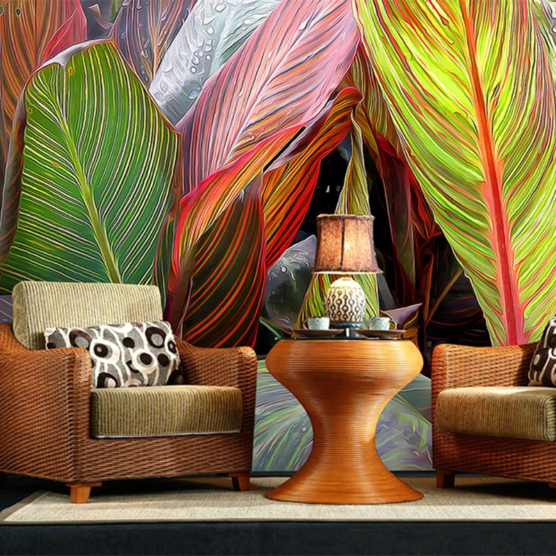 Restaurant-Cafe-Gallery-Art-Wallpaper-3D-Stereo-Rain-Forest-Plants-Color-Banana-Leaves-Mural-Photo-Wallpaper (1)