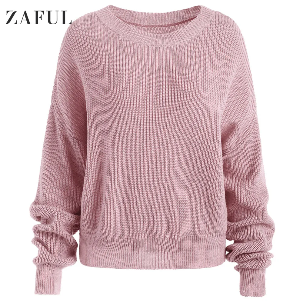 Женский Повседневный свитер Zaful однотонный вязаный пуловер с вырезом лодочкой и