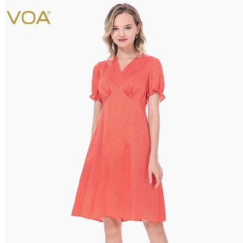 VOA silk satin polka-dot V-neck elastic pleated short-sleeved eight-piece slim youth tennis knee-length skirtAE117
VOA silk satin polka-dot V-neck elastic pleated short-sleeved eight-piece slim youth tennis knee-length skirtAE117