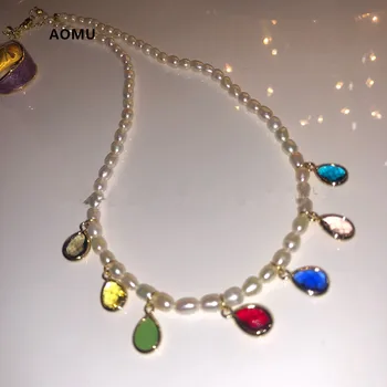 AOMU Elegant Colorful Crystal Pendant Natural Pearl Beaded Vintage Simple Necklace Retro INS French Baroque Pendant for Women 
AOMU Elegant Colorful Crystal Pendant Natural Pearl Beaded Vintage Simple Necklace Retro INS French Baroque Pendant for Women