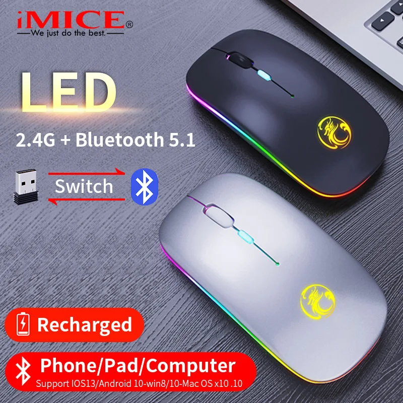 iMice RGB Rechargeable Bluetooth Mouse Wireless Silent USB Ergonomic Light Mouse Gaming Optical PC Mice for Laptop LED Backlit
iMice RGB Rechargeable Bluetooth Mouse Wireless Silent USB Ergonomic Light Mouse Gaming Optical PC Mice for Laptop LED Backlit