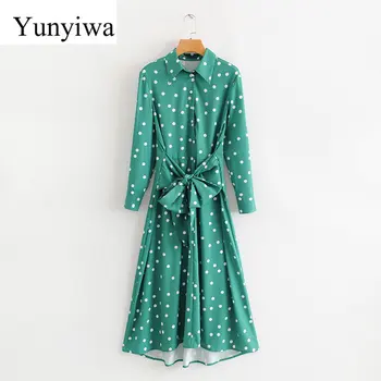 2020 New Women Elegant Polka Dot Print Waist Bow Tied Long Dress Euro Long Sleeve Slimming Vestidos Chic Casual Dresses
2020 New Women Elegant Polka Dot Print Waist Bow Tied Long Dress Euro Long Sleeve Slimming Vestidos Chic Casual Dresses