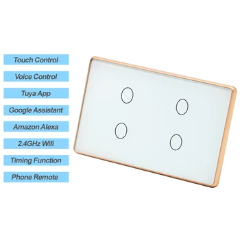 US standard 4 Gang Wifi Smart Light Switch Touch Panel Voice Control Wireless Wall Switches Remote with Alexa Google Home
US standard 4 Gang Wifi Smart Light Switch Touch Panel Voice Control Wireless Wall Switches Remote with Alexa Google Home