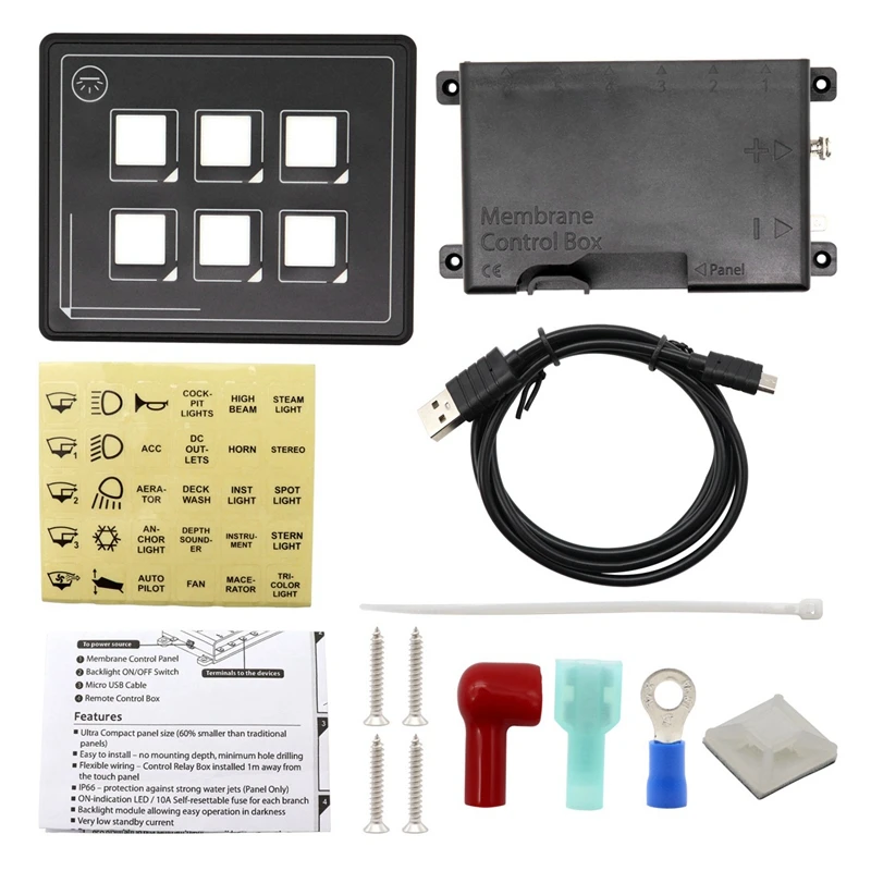 6 in 1 Contact Screen Switch Panel DC11-30V 6 Gang LED Slim Contact Control Panel Box for Car Marine Boat Caravan RV
6 in 1 Contact Screen Switch Panel DC11-30V 6 Gang LED Slim Contact Control Panel Box for Car Marine Boat Caravan RV
