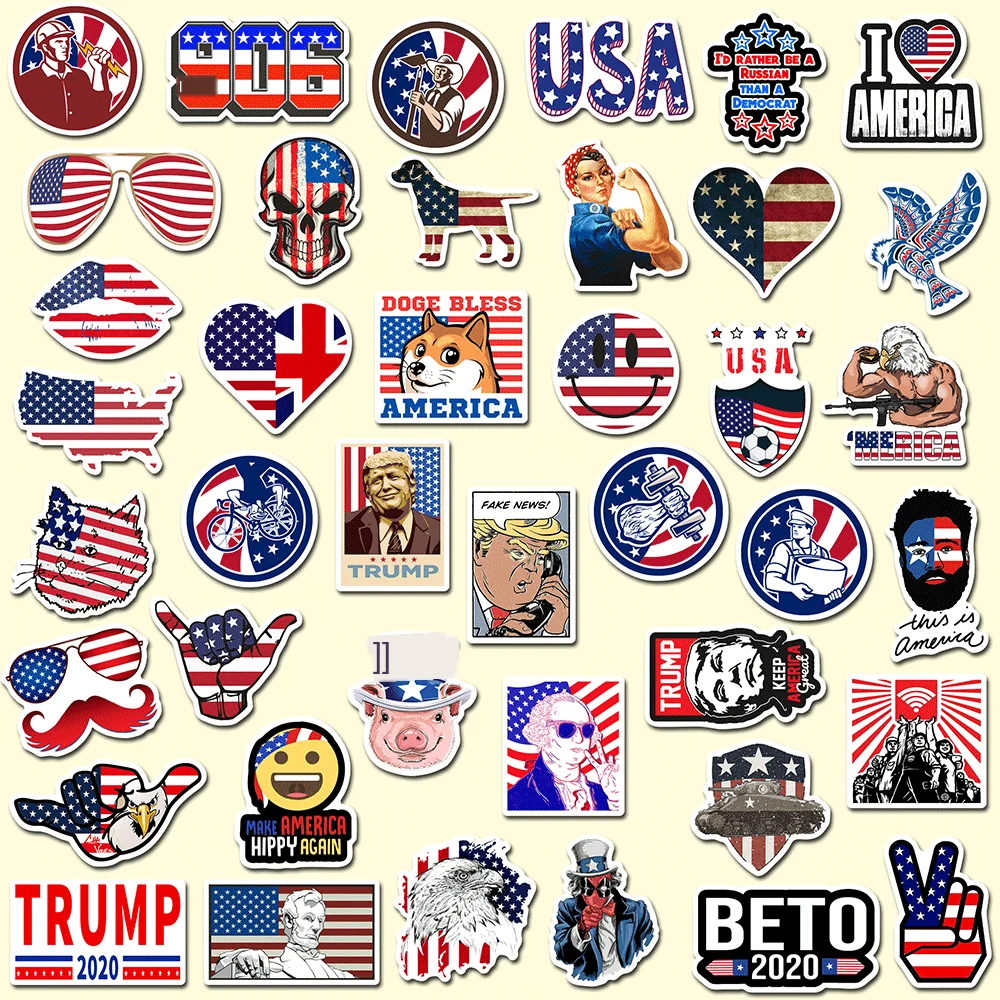 

50PCS President USA Flag Stickers For Laptop Suitcase Phone Car Bike Motorcycle Cool JDM Kids Graffiti Sticker Bomb Decals