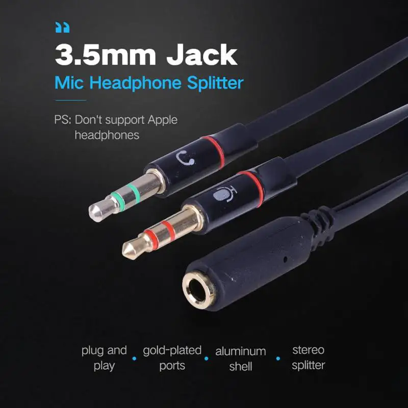 3.5mm Female to 2 Male 3.5mm Audio Cable Universal Splitter with Mic Adapter for PC Laptop Smartphone Earphones Headphone
3.5mm Female to 2 Male 3.5mm Audio Cable Universal Splitter with Mic Adapter for PC Laptop Smartphone Earphones Headphone