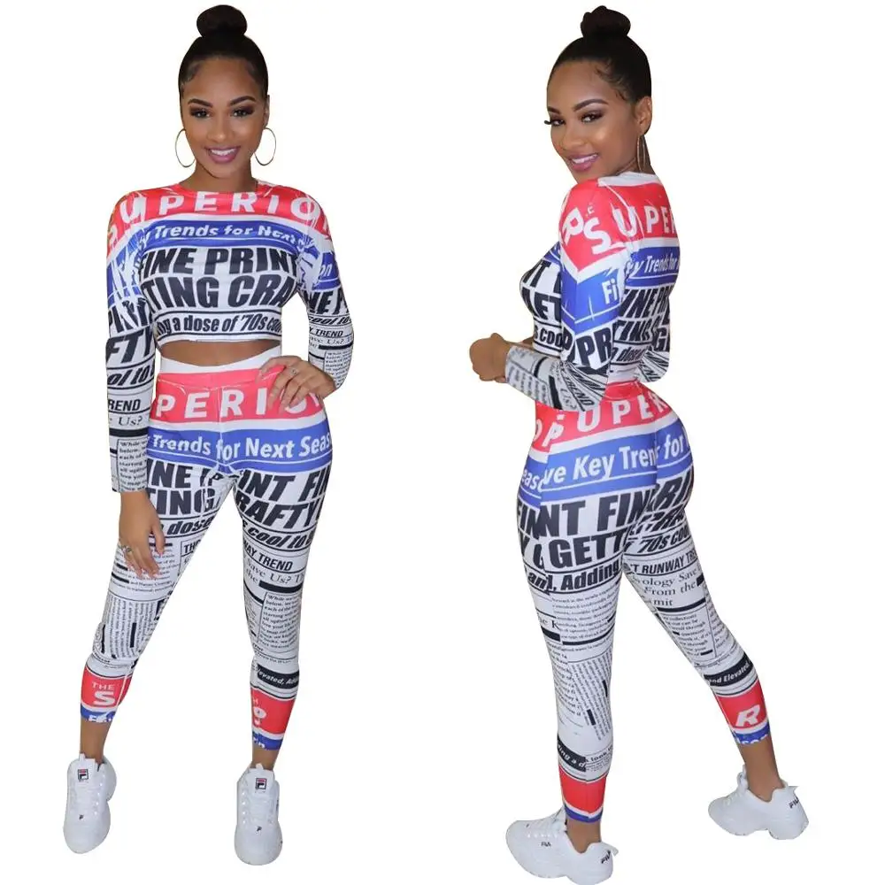 Women o neck crop top and long pants set newspaper print 2 pieces pants set casual streetwear women outfits LL669
Women o neck crop top and long pants set newspaper print 2 pieces pants set casual streetwear women outfits LL669