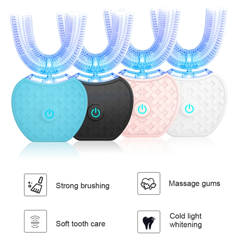 360 Degrees Intelligent Automatic Sonic Electronic Toothbrush USB Rechargeable U Shape with 4 Modes Timer Blue Light
360 Degrees Intelligent Automatic Sonic Electronic Toothbrush USB Rechargeable U Shape with 4 Modes Timer Blue Light