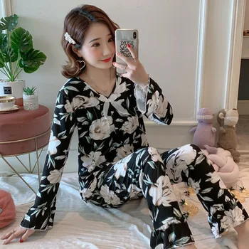 Casual Comfort Pajamas For Women 2020 Spring Summer Long Sleeve Trousers 2 Pcs Pyjama Sets With Lace Premium Pijama Sleeowear
Casual Comfort Pajamas For Women 2020 Spring Summer Long Sleeve Trousers 2 Pcs Pyjama Sets With Lace Premium Pijama Sleeowear