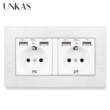 UNKAS EU Standard 146MM * 86MM Aluminum Metal Panel Wall Socket With 4 USB Charging Port 16A Hidden Soft LED Indicator Outlet 
UNKAS EU Standard 146MM * 86MM Aluminum Metal Panel Wall Socket With 4 USB Charging Port 16A Hidden Soft LED Indicator Outlet