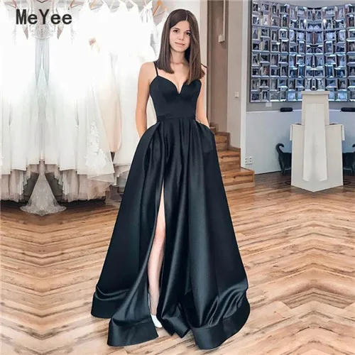 Simple Black A Line Evening Dresses Long Spaghetti Strap Side Split Satin Formal Prom Party Gowns 2020 vestido de noche
Simple Black A Line Evening Dresses Long Spaghetti Strap Side Split Satin Formal Prom Party Gowns 2020 vestido de noche