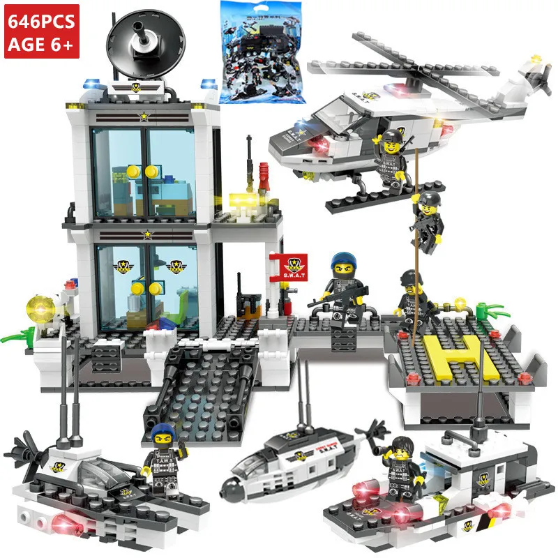 646Pcs City Police SWAT Command Coast Guard Helicopter Building Blocks LegoINGLs Creator Brinquedos Bricks Toys for Children
646Pcs City Police SWAT Command Coast Guard Helicopter Building Blocks LegoINGLs Creator Brinquedos Bricks Toys for Children