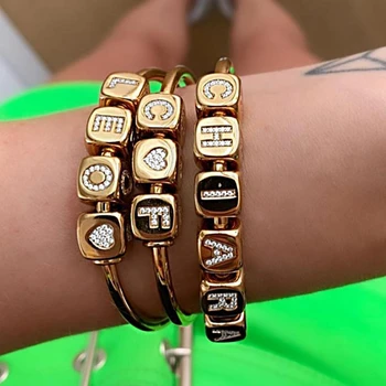 YN Hot Cube Square Dice Letter Number Heart Cuff Bangle Customized FUN LOVE LOVE Copper Zircon Women Wedding Jewelry
YN Hot Cube Square Dice Letter Number Heart Cuff Bangle Customized FUN LOVE LOVE Copper Zircon Women Wedding Jewelry