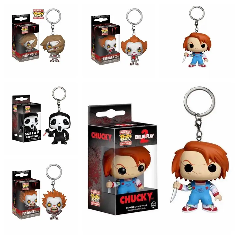POP Keychain Toys Chucky Pennywise with spider legs wig Ballon Scream Ghost Face PVC Action Figure Collectible Model Pocket toys
POP Keychain Toys Chucky Pennywise with spider legs wig Ballon Scream Ghost Face PVC Action Figure Collectible Model Pocket toys