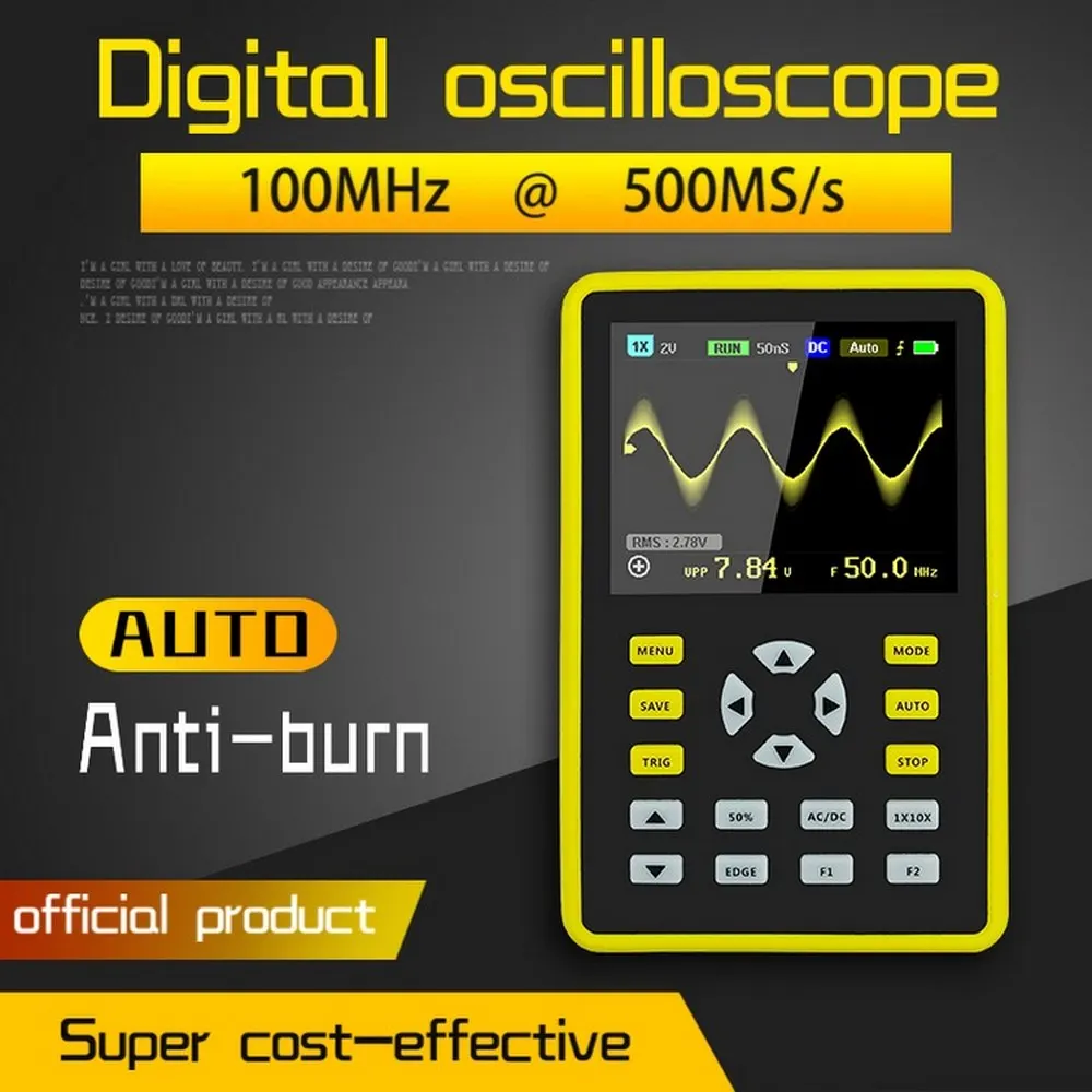 Digital Oscilloscope 500MS/s Sampling Rate 100MHz Analog Bandwidth Support Waveform Storage Intelligent Anti-burn Oscilloscope
Digital Oscilloscope 500MS/s Sampling Rate 100MHz Analog Bandwidth Support Waveform Storage Intelligent Anti-burn Oscilloscope