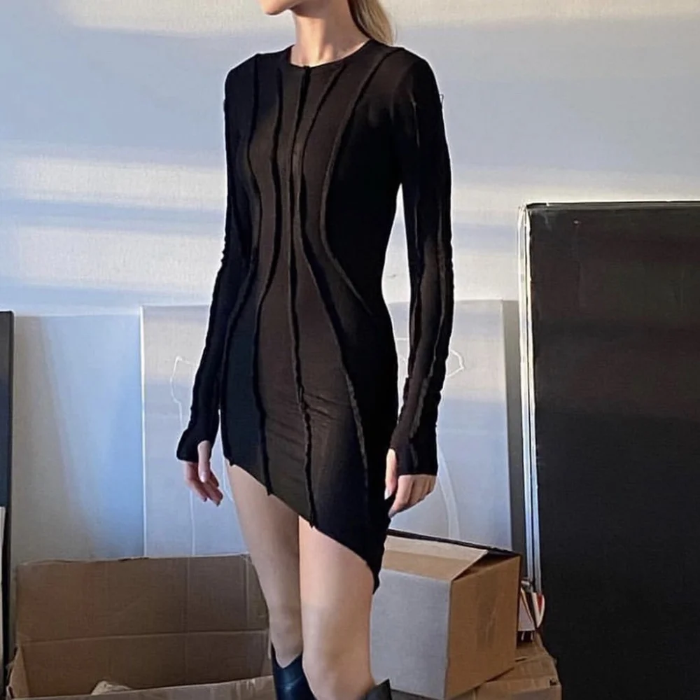 Sexy Knitted Ribbed Dresses Women O Neck Long Sleeve Irregular Hem Mini Dress Black Patchwork Slim Party Club Dress Clothing
Sexy Knitted Ribbed Dresses Women O Neck Long Sleeve Irregular Hem Mini Dress Black Patchwork Slim Party Club Dress Clothing