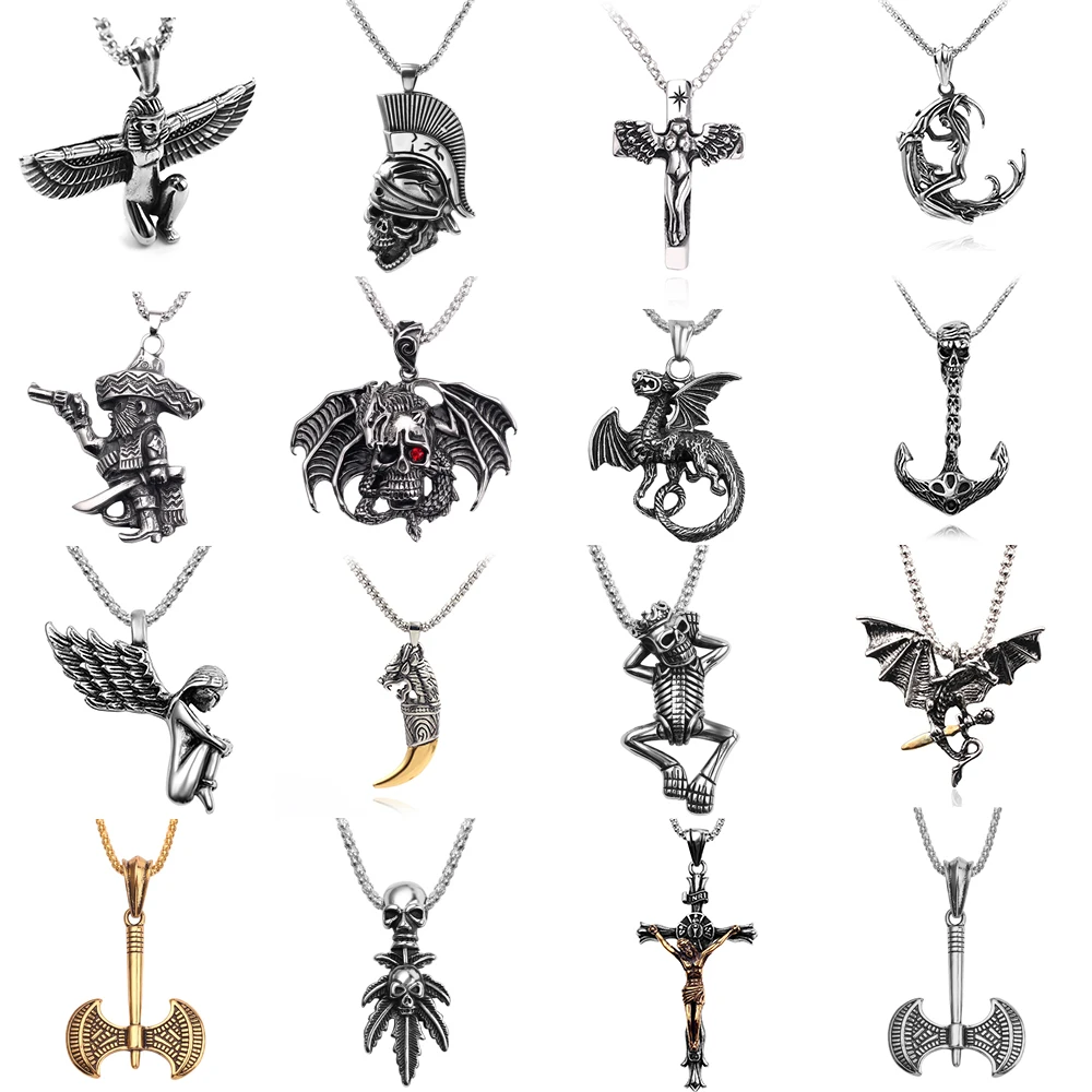 Titanium Steel Vintage Necklace for Man Dragon Angel Skull Cross Pendant Necklace Male Punk Style Necklace Halloween Jewelry
Titanium Steel Vintage Necklace for Man Dragon Angel Skull Cross Pendant Necklace Male Punk Style Necklace Halloween Jewelry