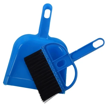 Desktop Keyboard Clean Mini Brush Dust Pan Set Blk Blue