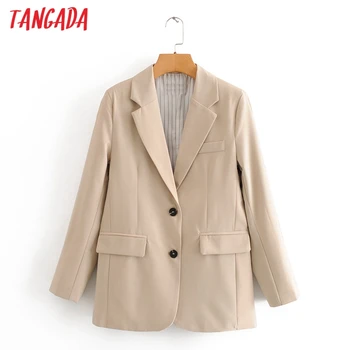 Tangada women solid beige blazer female long sleeve elegant jacket female work wear blazer formal suits DA83 
Tangada women solid beige blazer female long sleeve elegant jacket female work wear blazer formal suits DA83