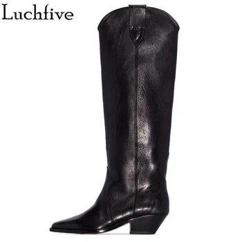New Pointy Toe Long Boots For Women Classic Square Heels Knee High Boots Slip On Black Shoes Woman Runaway Winter Boots Femme 
New Pointy Toe Long Boots For Women Classic Square Heels Knee High Boots Slip On Black Shoes Woman Runaway Winter Boots Femme