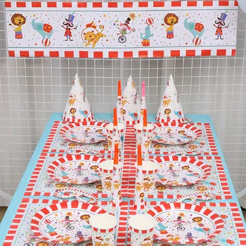36PCS Circus Theme Party Supplies Paper Plate Cup Table Cover Banner Napkin Hat Cartoon Animals Kids Birthday Party Decorations
36PCS Circus Theme Party Supplies Paper Plate Cup Table Cover Banner Napkin Hat Cartoon Animals Kids Birthday Party Decorations