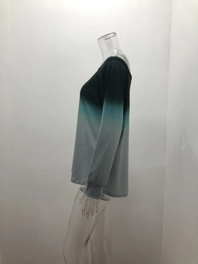Autumn Gradient T Shirt Women Spring Long Sleeve O-Neck Sexy Strapless Vintage Shirts Loose Plus Size Top Tee Oversized T-Shirt