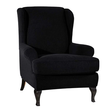 Wingback Sloping Arm King Back Chair Cover Elastic Armchair Wing Sofa Back Chair Cover Stretch Protector Slip Cover Protector Bl