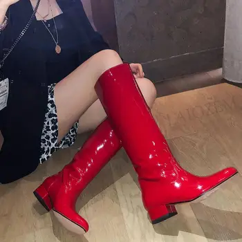 LAIGZEM SUPER Women Knee High Boots Shiny Block Heels Boots Leather Tall Slip On Shiny Ladies Ladies Shoes Woman Size 33 38 39 
LAIGZEM SUPER Women Knee High Boots Shiny Block Heels Boots Leather Tall Slip On Shiny Ladies Ladies Shoes Woman Size 33 38 39