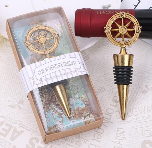 

(10 Pieces/lot) Travel-themed Compass Bottle Wine Stopper favors for adventure Wedding favor and wedding giveaways