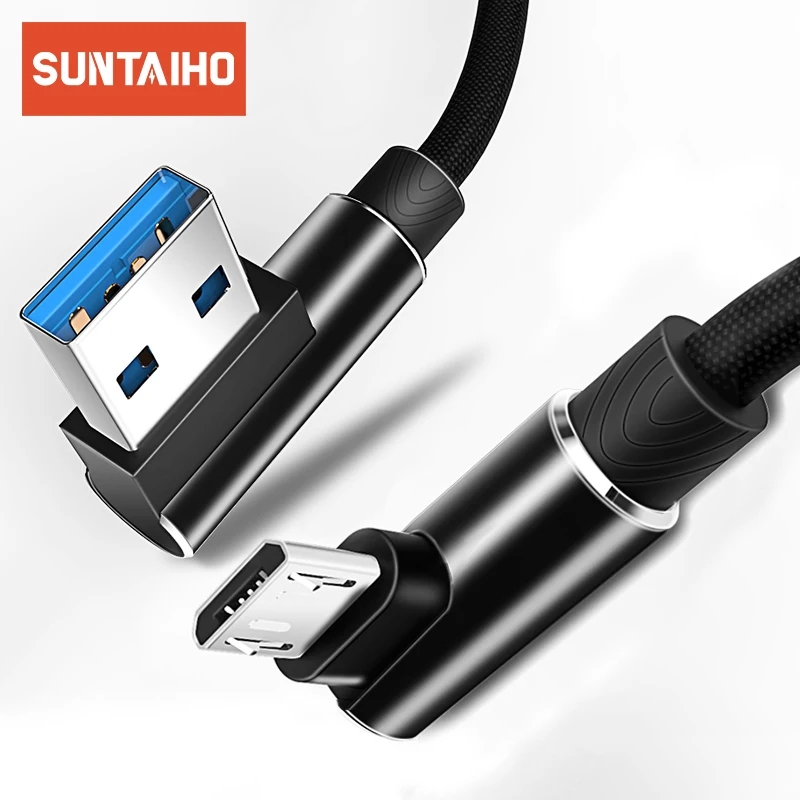 Micro USB кабель 2A быстро Зарядное устройство шнур Suntaiho 90 градусов локоть нейлон