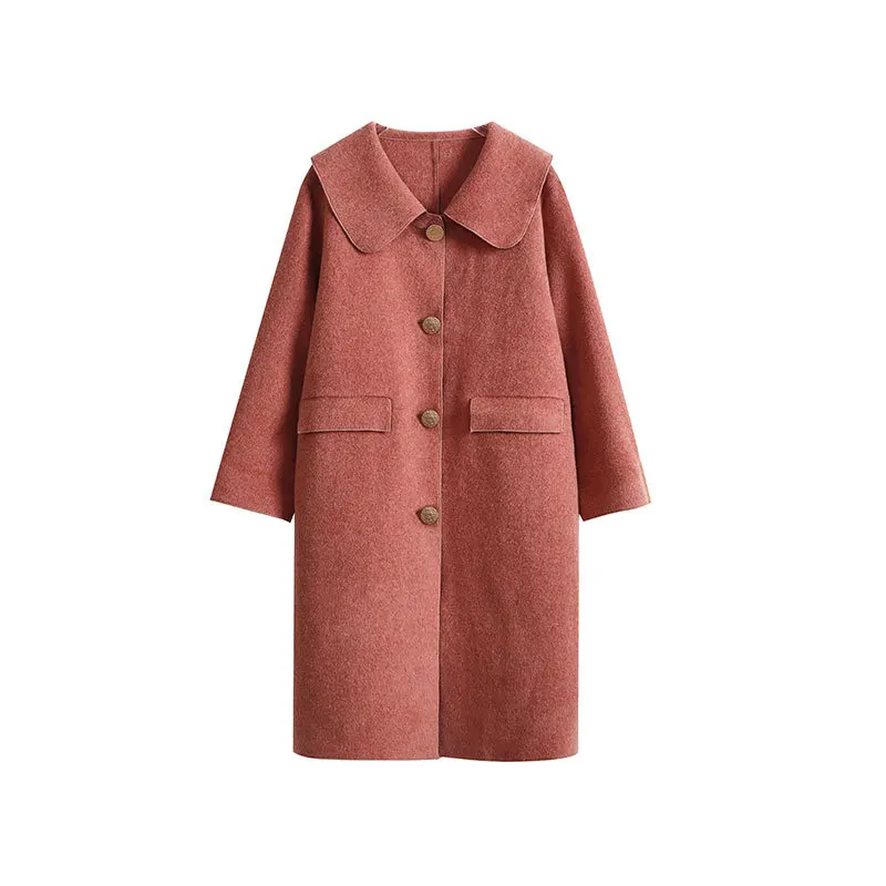 New style long cashmere double-sided woolen coat for autumn and winter fashion loose pink solid color coat
New style long cashmere double-sided woolen coat for autumn and winter fashion loose pink solid color coat