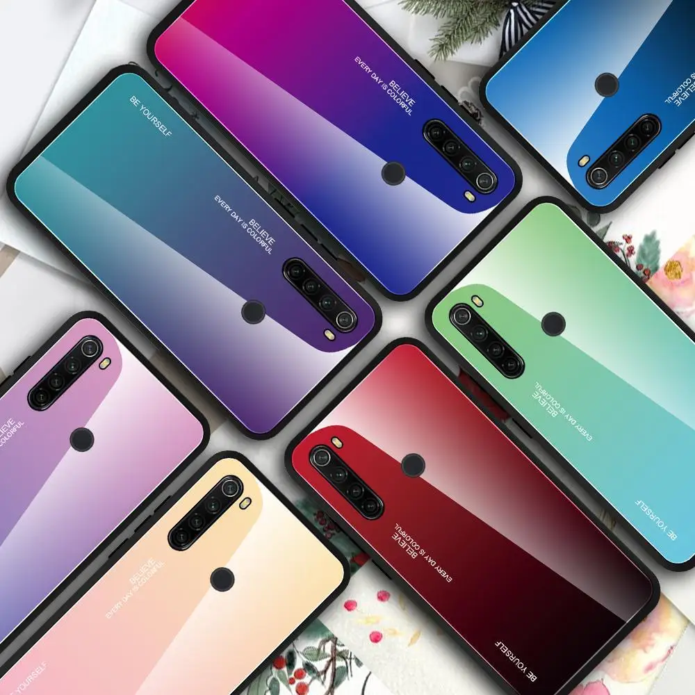 Тонкий чехол из закаленного стекла для Xiaomi Redmi K20 Note 7 Pro 8 8T 8A 7A градиентный 8t