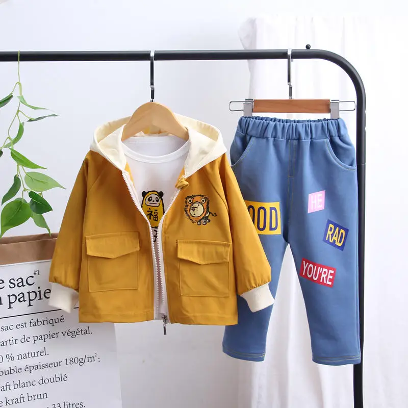 2020 Spring Autumn Kids Casual Clothes Children Boys Girls CARTOON Jacket T Shirt Pants 3pcs/sets Baby Infant Fashion Tracksuits | Детская
