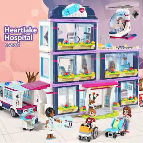 932Pcs Model Building Kits Compatible with Lepining Girls Friends 41318 HeartLake Love Hospital 3D Bricks Figure Toys