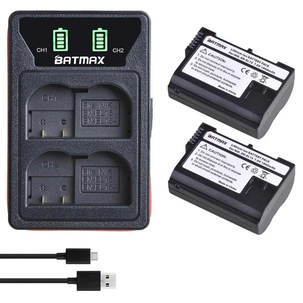 Фото Аккумулятор Batmax EN-EL15 EL15A + двойное зарядное устройство USB светодиодный енным